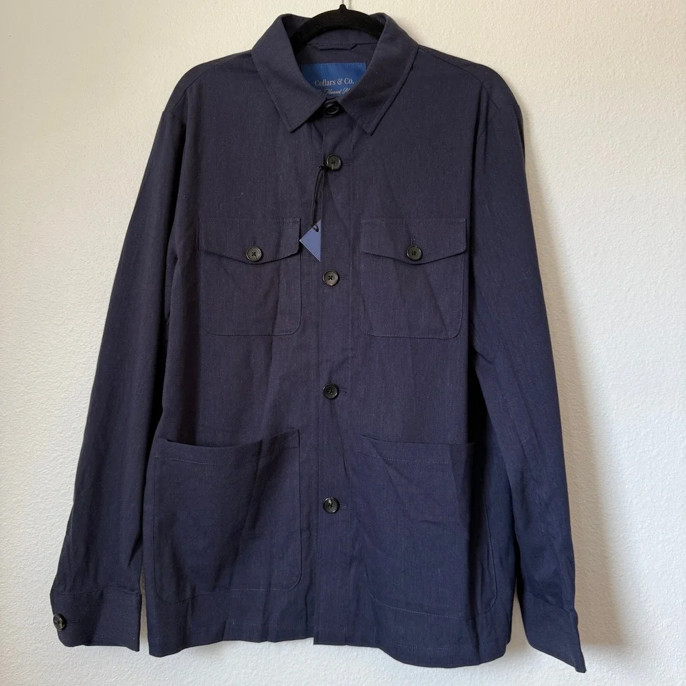 Collars & Co Mens Maverick Blazer Navy Linen Cotton Chore Jacket NK-6027 M NWT
